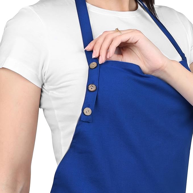 Kitchen Apron Cotton Waterdrop Resistant with adjustable Aprons for Women with Pockets 9 Color option Cooking (Navy blue/royal blue)