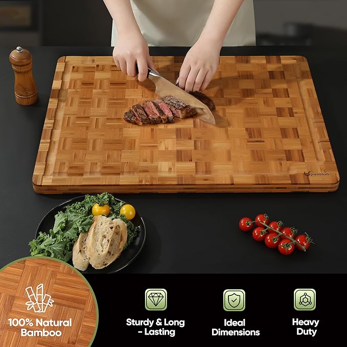 XXXLarge Bamboo Cutting Boards Charcuterie Board Best Non Toxic Large Butcher Block Heavy Duty Book Checkered Wood Cutting Boards for Kitchen Solid End Grain Wood Chopping Board