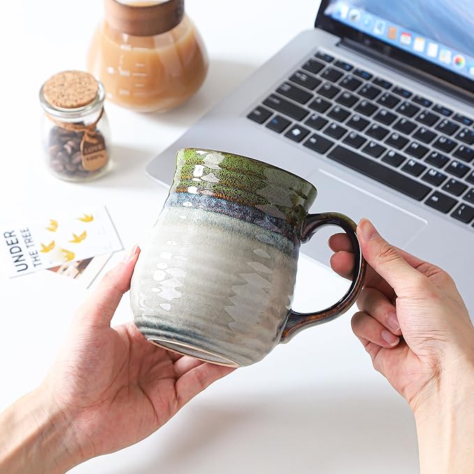 23 oz Large Ceramic Coffee Mugs, Handmade Cup with Large Handle, Big Tea and Coffee Cups for Office and Home, Microwave and Dishwasher Safe (Light Green)