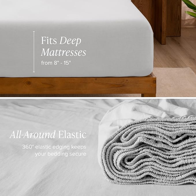 Bare Home 100% Organic Cotton Jersey Sheet Set, Ultra Soft, 100% Cotton - Sheet Set & Pillowcases - Deep Pocket Bed Sheets (Full, Cloud Grey)