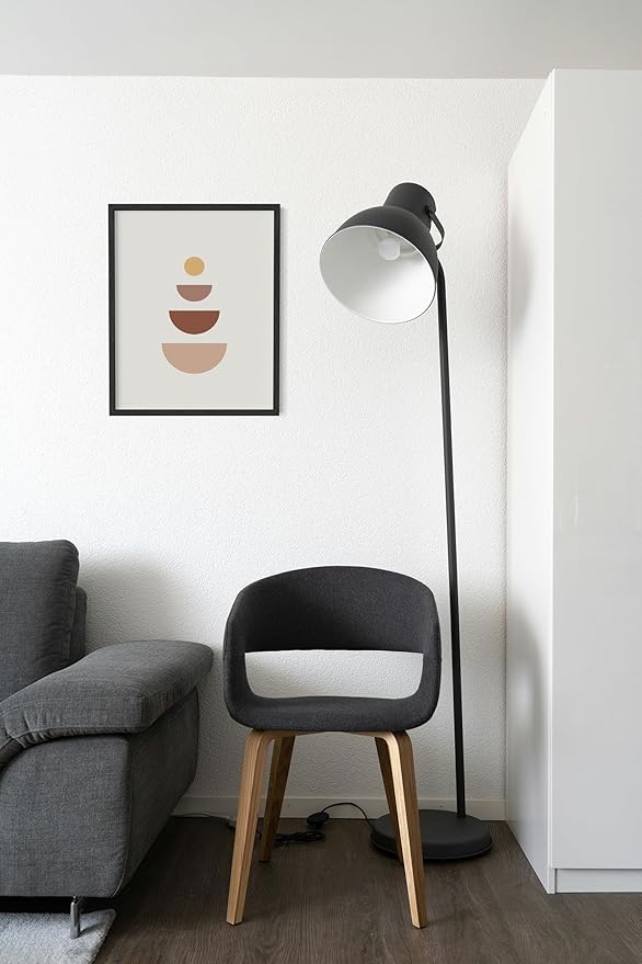 Minimalist Geometric Wall Art Stacked Semi-Circle Shapes Earth Tones Terracotta Brown Mid Century Modern 11x14 Inch Oak Wood Black Framed Abstract Print for Office