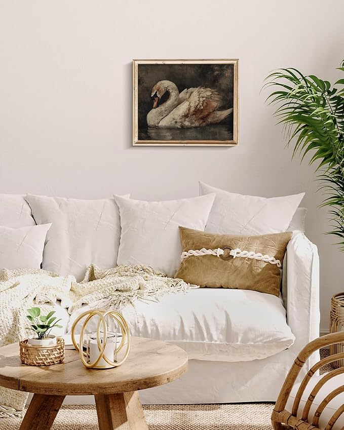 Vintage Swan Wall Art, Minimalist Elegant Swan Canvas Wall Decor, Neutral Animal Artwork Art Prints Room Decor, Cottagecore Classic Bird Art for Bedroom, Living Room, Bathroom, Lake House - 8x10Inch Unframe