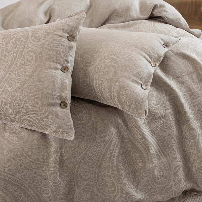 EVERLY 100% Pure Linen Duvet Cover Set King Size 104X90Inch 3pcs (1 Duvet Cover,2 Pillowcases) Soft and Breathable for All Season with Coconut Button Closure, Suitable for Hot Sleepers-Linen King
