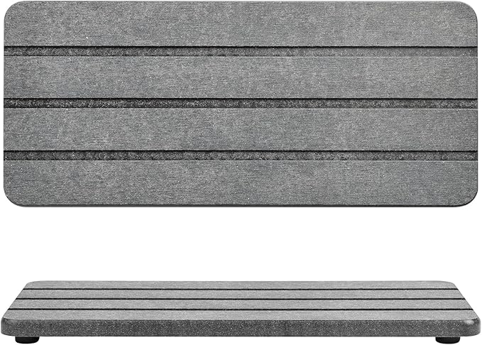 2 Pcs Fast Drying Diatomite Bathroom Tray, Grooved Design, Water Absorbing Stone, Soap Dish Holders, Sink Organizer for Bathroom and Kitchen (Dark Grey)