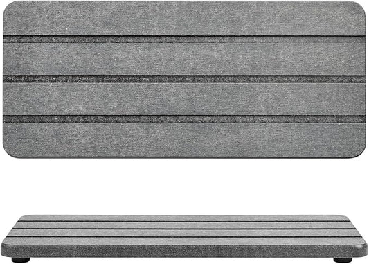 2 Pcs Fast Drying Diatomite Bathroom Tray, Grooved Design, Water Absorbing Stone, Soap Dish Holders, Sink Organizer for Bathroom and Kitchen (Dark Grey)