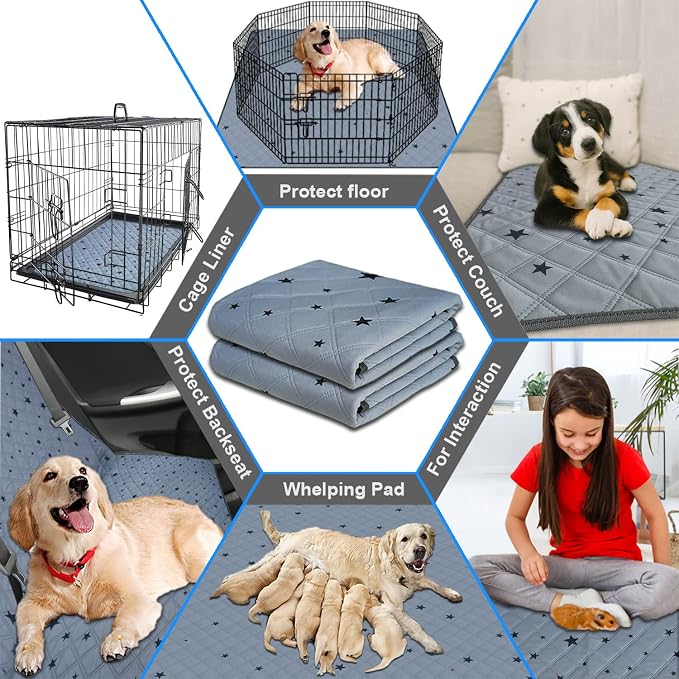 RIOUSSI Washable Pee Pads for Dogs, Reusable, Absorbent, Leakproof, Non Slip Pet Puppy Pads for Potty Training. Gray Stars, 24x36 Inch(2pack)