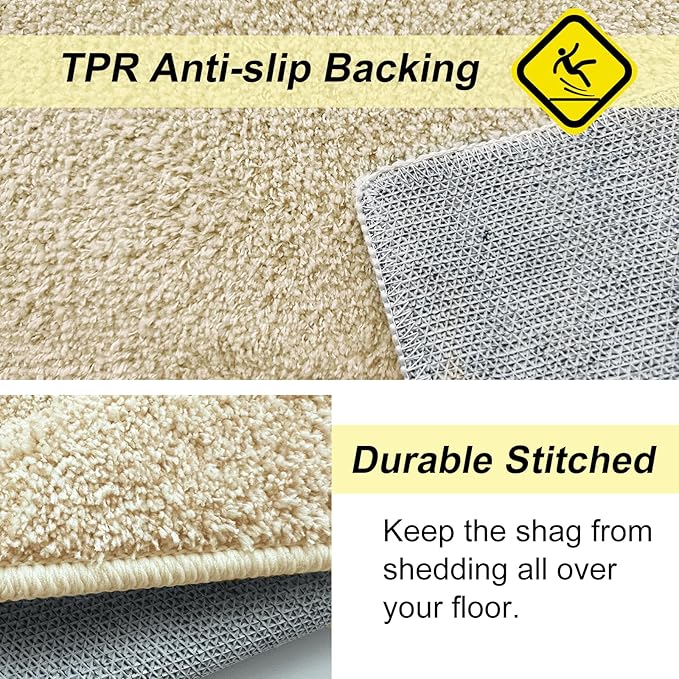 HDFK Bath Mat Non Slip 24x16 Inches Bathroom Rugs 2 Tone Plush Chenille Medium Pile with TPR Backing | Ultra Absorbent Solid Khaki | Shower Rug for Sink Front Tub Step Stain Concealing Decor