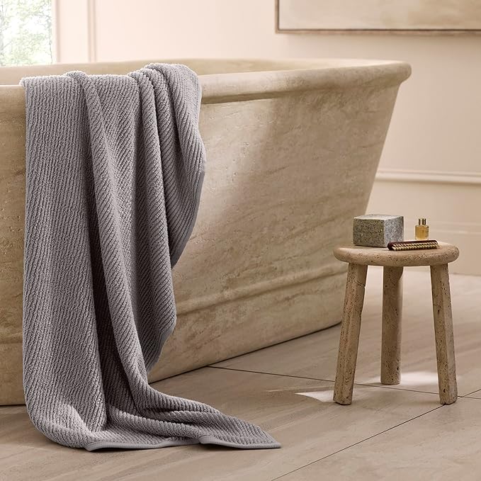 BOLL & BRANCH Turkish Ribbed Bath Sheet - Stone - 100% Organic Turkish Cotton - Oversized Soft Absorbent Quick Dry Luxury Spa Bath Sheet with Textured Rib Weave - Premium Comfort