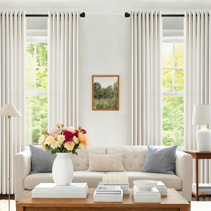 Living Room Curtains 112 Inch Length 2 Panels Set Grommet Ring Top Linen Sheer Curtains Extra Long Custom Farm House Lightweight Semi Privacy Light Filtering Curtain for Patio Sliding Glass Door