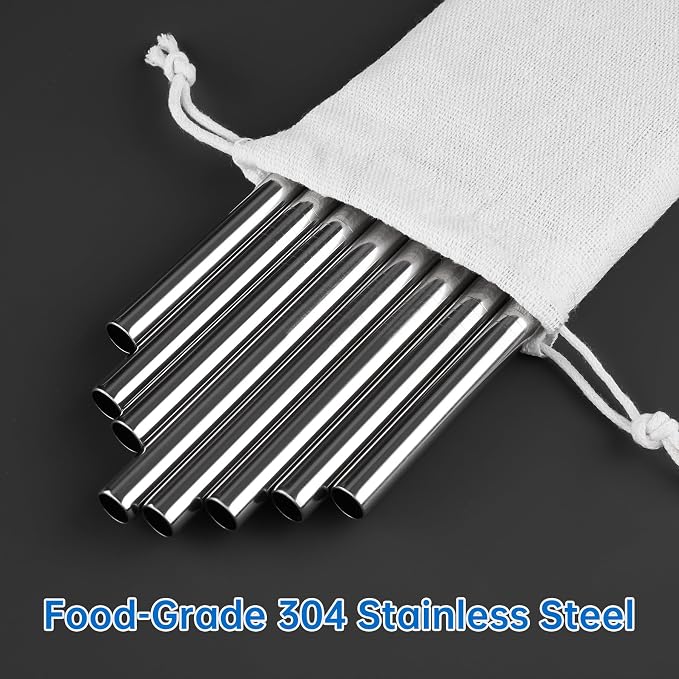 NiHome 8PCS Stainless Steel Straws Fit for Stanley 40oz 30oz 20oz 14oz Tumblers, 4 Lengths Reusable Drinking Straws with Cleaning Brushes and Pouch, 9mm Wide Straws for Boba, Smoothie, Dishwasher Safe