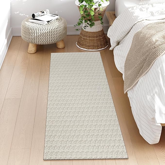 Collive Hallway Runner Rug 2x6 Kitchen Runner Rugs Non Slip Rubber Backed Tan Cotton Carpet Washable Farmhouse Rug Runners for Hallways Boho Floor Runners for Bedroom Entryway Laundry