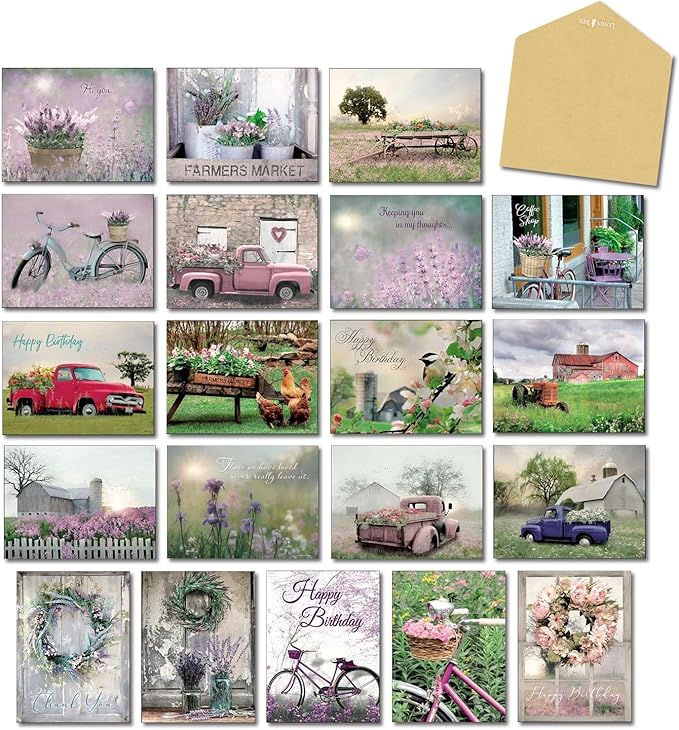 Leanin' Tree, Country Daydreams, Greeting Cards Assortment Box, Assorted Cards with Envelopes All Occasion, (20 Assorted Cards, 22 Colorful Envelopes)