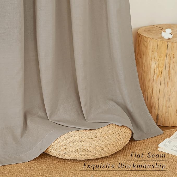 NICETOWN Taupe Linen Curtains 84 inches Long, Rod Pocket & Back Tab Privacy Added Thick Flax Not See Through with Light Filtering Retro Window Drapes for Bedroom/Living Room, W55 x L84, 2 Panels