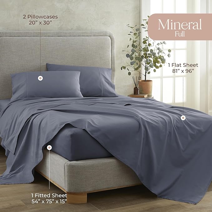 100% Organic Cotton Sheets Full Size - GOTS Certified Organic Bed Sheets with Deep Pocket 300 Thread Count & Cozy Sateen Weave Gets Softer with Each Wash - Luxury 4 Piece Set (Mineral, Full)