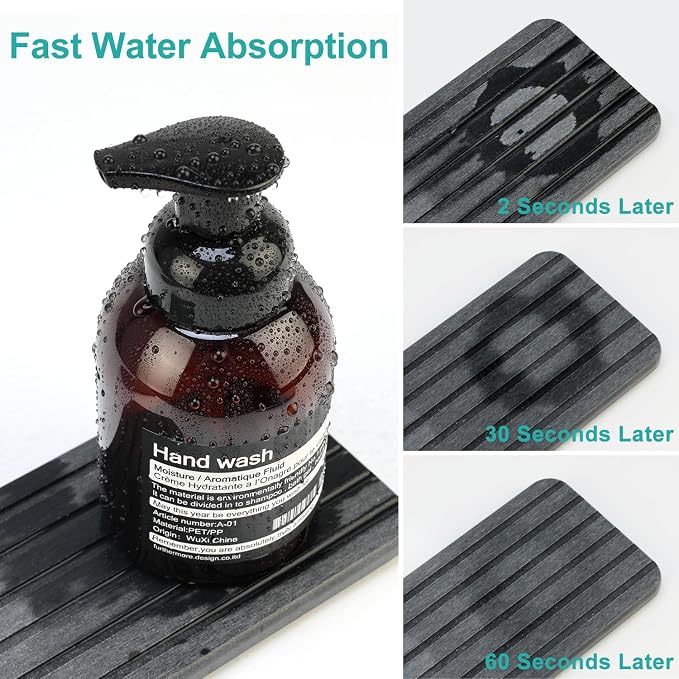 Diatomite Stone Sink Tray Drying Mat for Kitchen Sink Bathroom Counter Trays Diatomaceous Earth Dish Water Absorbing Stone Quick Dry Soap Tray Dispenser Holder Black Bathroom Decor Accessories