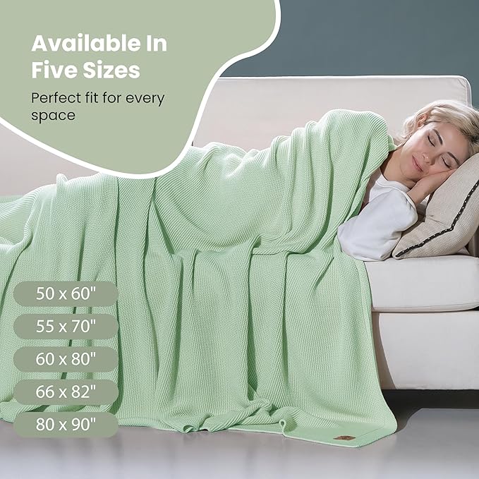 Dalisa 100% Organic Turkish Cotton Throw Blanket - GOTS Certified, Cozy - Perfect for Couch, Bed, and Home Decor - Boho Vintage Knit Alina (Sage, 60x80)