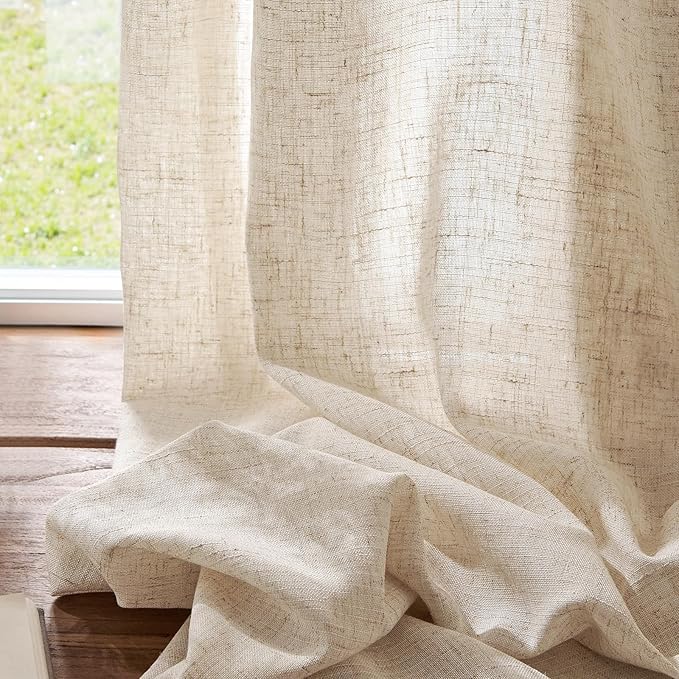 jinchan Extra Wide Sliding Door Curtain 108 Inch Length Beige Linen Curtains Semi Sheer Drapes for Patio Door Living Room Bedroom Floor to Ceiling Light Filtering Drapes 100 Inches Wide 1 Panel