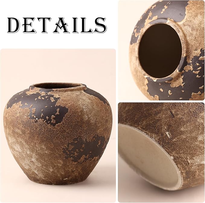 Rustic Ceramic Vase, 10.6 Inch Wabi Sabi Decorative Pottery Flower Vase, Vintage Neutral Vase for Centerpieces, Living Room, Shelf, Entryway, Wedding, Table Decoration