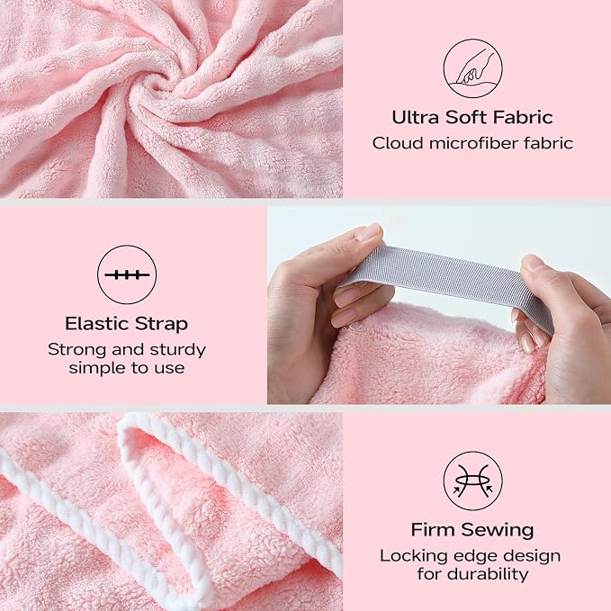 REDKISS 3 Pack Microfiber Hair Towels for Women, Hair Towel Wrap for Long Curly Thick Hair, Quick Dry 280 GSM Hair Drying Towel Wrap with Secure Strap, Soft Anti-Static Microfiber Towels
