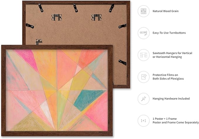 Monem Art Colorful Geometric Abstract Painting Print - Pastel Art Deco Style Art Poster - Wall Decor for Living Room, Bedroom or Office - 8x10 Brown Framed Wall Art by Renee Stramel