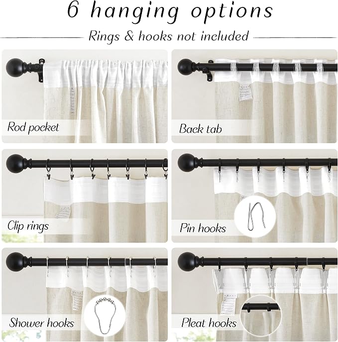 NICETOWN Natural Linen and polyester 102 inch Curtains for Bedroom, Back Tab & Rod Pocket with Pleat Tab Privacy Added with Light Filtering Window Treatments for Living Room, W52 x L102, 2 Panels
