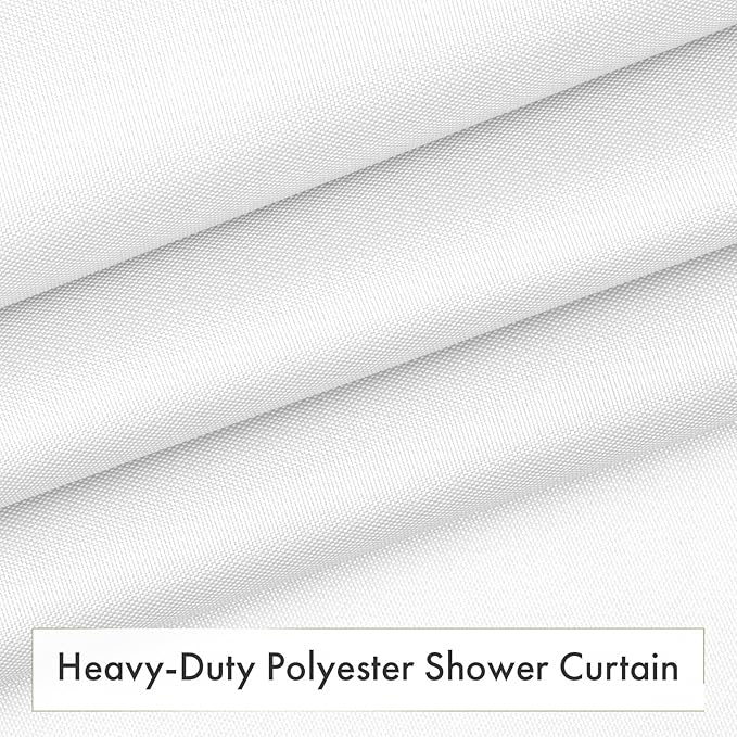 Amazer Long Shower Curtain Liner Washable 72x80 Inches, White Shower Liner Fabric with 2 Bottom Stones, Waterproof 2-in-1 Shower Curtain and Liner, 12 Grommet Holes, 120 GSM, White