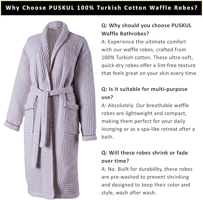 PÜSKÜL Luxury Waffle Robe for Women & Men - Natural 100% Turkish Cotton Bathrobe - Housecoat Womens & Housecoat Mens