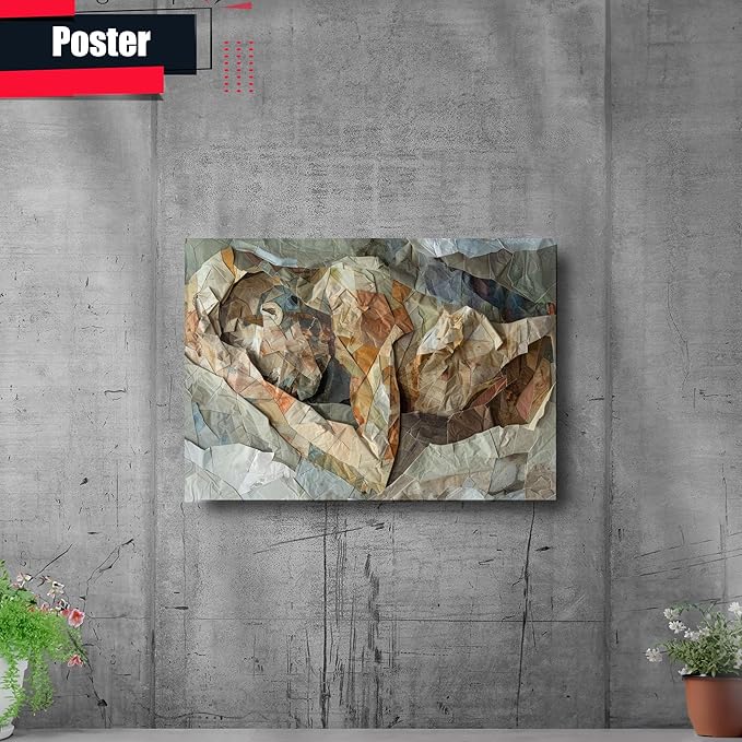 Print artistic nicely depicts a wild mountains, many pieces of fabric and torn paper of different textures and colors, Minimalist Wall Art, Wall