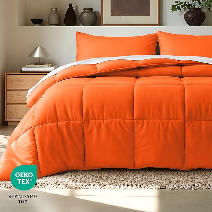Bare Home Comforter Set - Full Size - Ultra-Soft - Goose Down Alternative - Premium 1800 Series - All Season Warmth (Full, Orange)