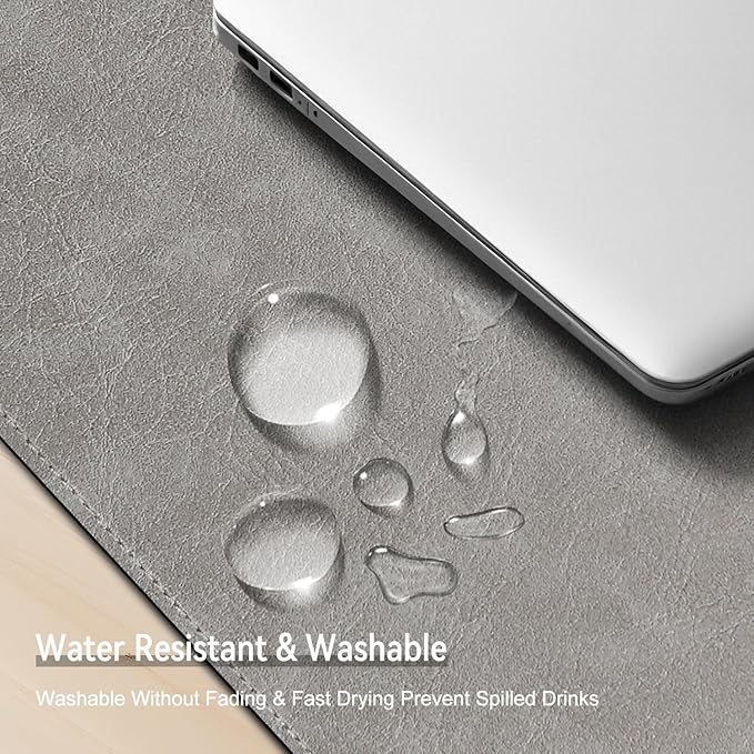 Imitation Crazy Horse Leather Desk Mat - Waterproof Desk Pad - Ideal for Large Mouse Pad and Desk Mats on Top of Desks (Light Gray+Light Blue, 11"*8")