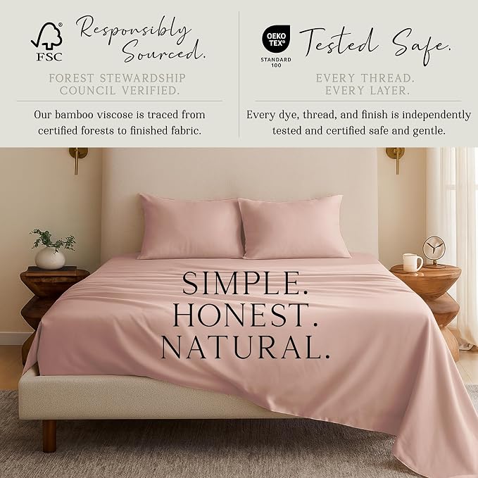 KARISSA MAE Pure Viscose from Bamboo Standard Size Pillowcase Set | 100% FSC Certified | Luxuriously Soft | Cooling | Dusty Rose