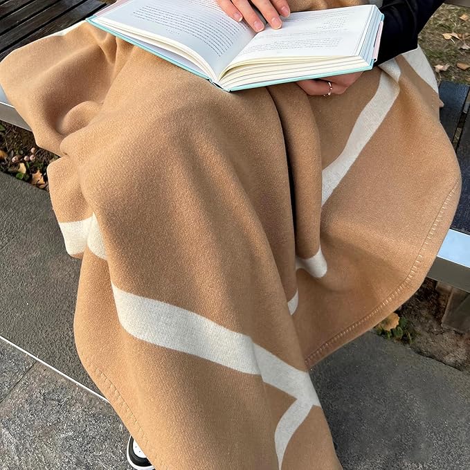 Wool Blanket & Throws 90% Wool Warm Blanket Soft Couch Blankets 75"x55" Twin Throw Blankets for Living Room, Camping, Outdoors, or Car Travel with Exquisite Box for Gift (Camel)