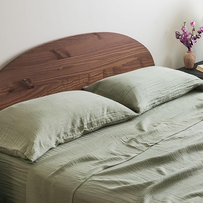 Zen Full Sheet Set, Sage Green 100% Cotton Gauze 4-Pc. Sheet Set, Oeko-TEX Certified Full Sheets, with Flat Sheet, Fitted Sheet and 2 Pillowcases, Earth Tone Bedding