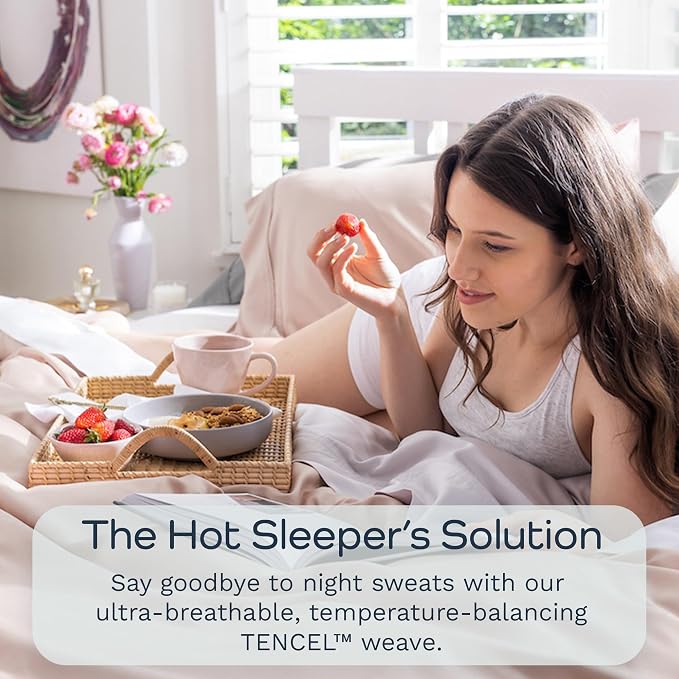 Olive + Crate Tencel Eucalyptus Pillowcases - 100% Tencel Lyocell Cooling Pillow Cases for Hot Sleepers - Hypoallergenic, Moisture-Wicking, Silk Alternative, Vegan - King Size Set of 2 [Barely Pink]