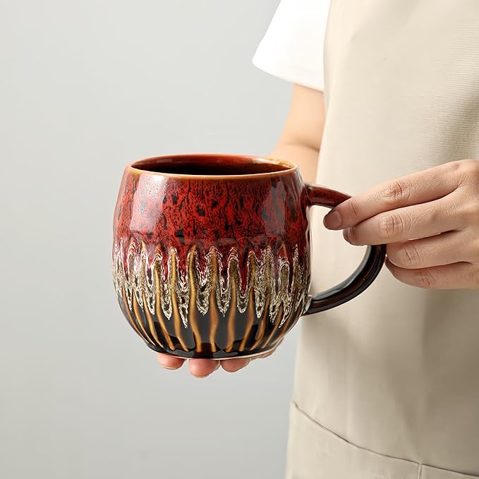 20oz Large Coffee Mug - Unique Handcrafted Look Ceramic Cup, Large Tea Mug, Microwave & Dishwasher Safe (red)