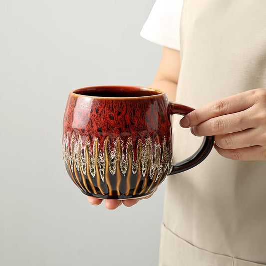 20oz Large Coffee Mug - Unique Handcrafted Look Ceramic Cup, Large Tea Mug, Microwave & Dishwasher Safe (red)
