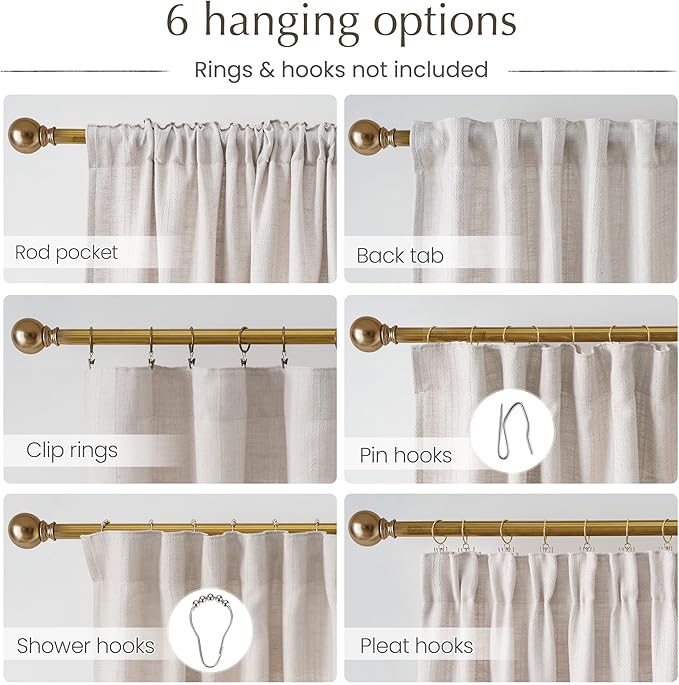 NICETOWN Boho Linen Curtains Jacquard Waffle Weave Pattern, Thick Window Treatments Privacy with Light Filtering Drapes for Living Room, Angora, W52 x L84, 2 Panels