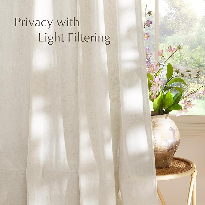 NICETOWN Natural Linen Doorway Curtains 78 inches Long, Rod Pocket & Back Tab Privacy Added with Light Filtering Linen Blend Window Treatments for Loft/Home Office, W68 x L78, 2 Panels
