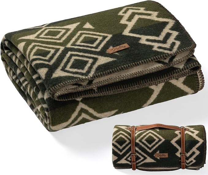 Molithe 100% Wool Blanket, 62" x 86", Warm, Thick, Washable, Military | Great for Camping, Outdoors, Sporting Events, Survival Kits Dusty Sage