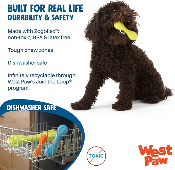 WEST PAW Zogoflex Hurley Dog Bone Chew Toy – Floatable Pet Toys for Aggressive Chewers, Catch, Fetch – Bright-Colored Bones for Dogs – Recyclable, Dishwasher-Safe, Non-Toxic, Large, Tangerine