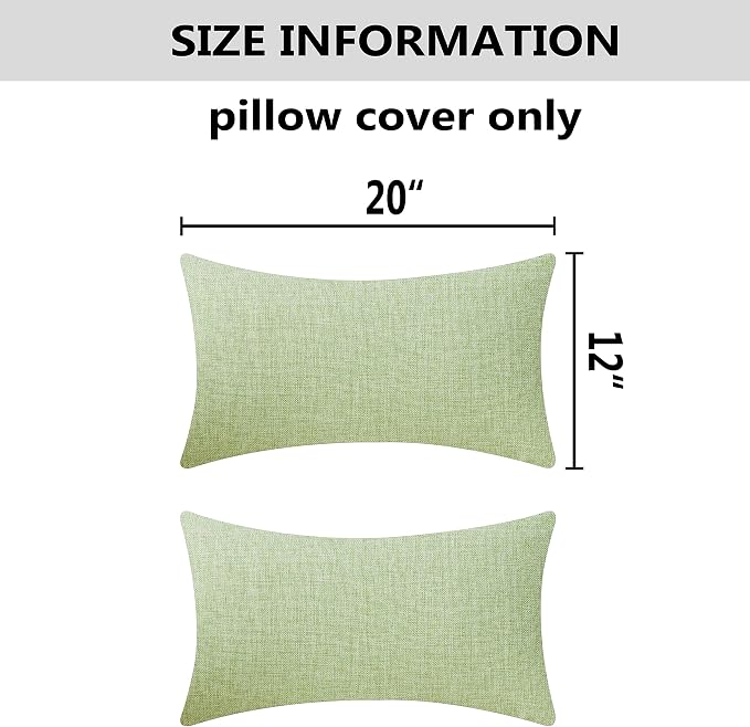 Home Brilliant 12 x 20 Spring Pillow Cover Throw Pillows for Sofa Decor Rectangular Pillow Covers Linen Burlap Sage, 30x50 cm, Grass Green