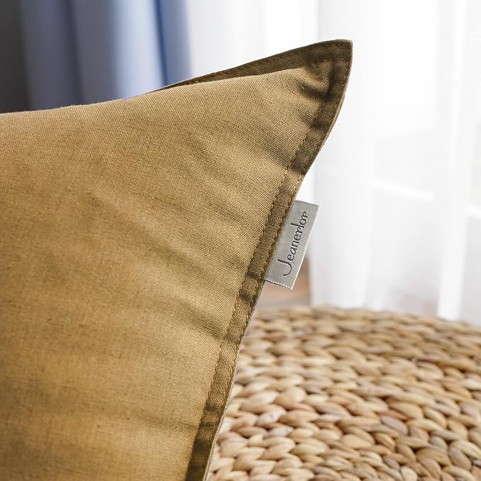 Jeanerlor Set of 2 20"x20" Pillowcase Cousion Cover Decor Cotton Linen with Unique Design to Embellish Balcony/Reception,(50 x 50cm), Earth Yellow