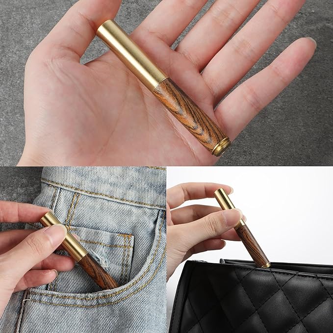 Andibro Handcrafted Wooden Fountain PenShort Paragraph (85mm) Pocket Mini Travel Fountain Pen Fancy Pens with 15 Pcs 2.6mm Black Ink Cartridges for Journaling Office School Supplies (Brown)
