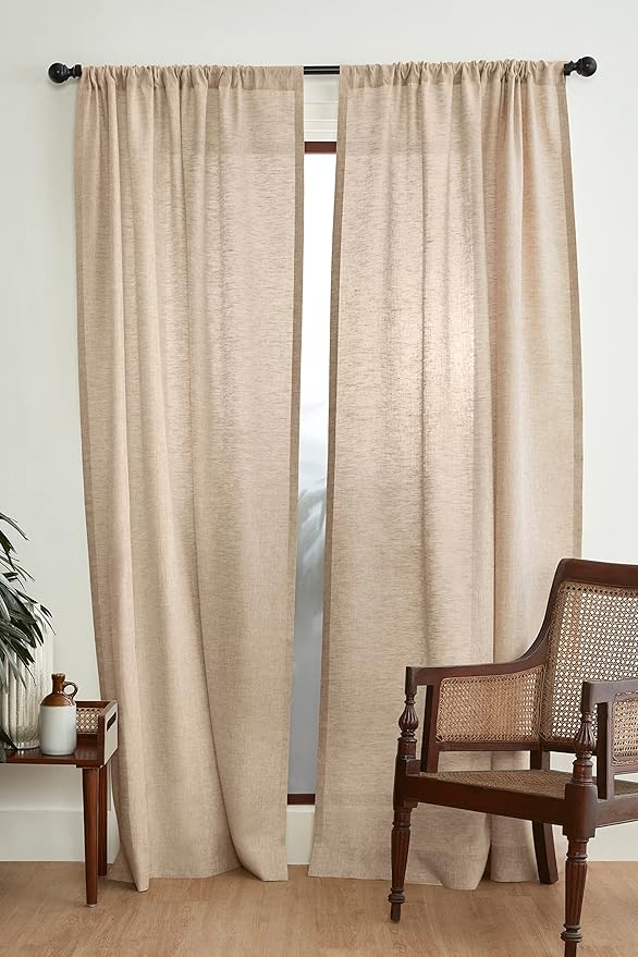 Solino Home European Flax Linen Curtain Champagne Beige, 52 x 144 Inch Light Filtering Rod Pocket Curtain 144 Inches Long, 100% Pure Linen Window Treatment for Living Room, Bedroom - 1 Panel