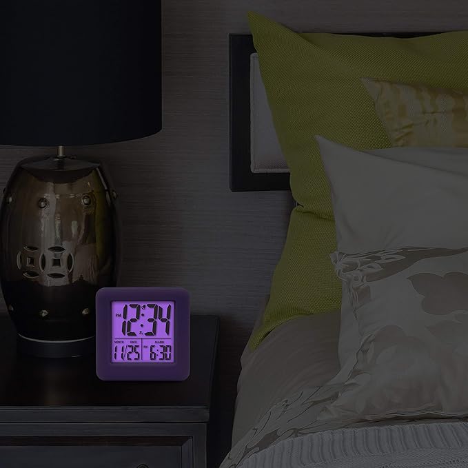 Equity 70912 Digital Purple Silicone Cube Alarm Clock with On-Demand Backlight