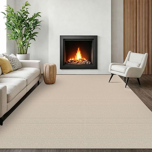 EARTHALL Woven Area Rugs 6x9 Ft Washable Living Room Rugs Non Slip Rubber Backed Dining Room Rug Braided Bedroom Rugs Indoor Floor Carpet for Living Room, Bedroom, Dining Room, Beige/Ivory