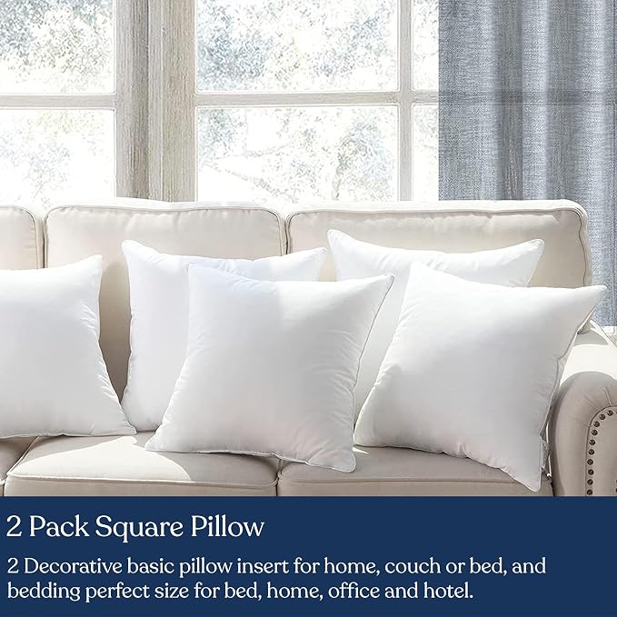 Premium Organic Cotton Pillow Insert Set of 2, 100% White Duck Feather Filling, Down Proof, Organic Cotton Indoor Throw Pillows Insert for Couch, Sofa, Bed (24X24)