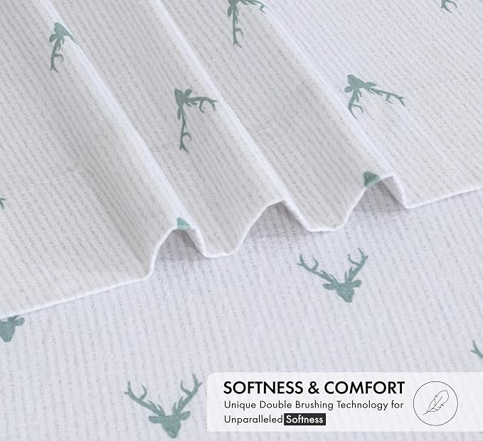 RUVANTI Flannel Sheets Full Size - 100% Cotton Double Brushed Bed Sheets Set, Deep Pockets 16 Inches, All Seasons Breathable & Extra Soft Full Sheets, Warm & Cozy, 4 Piece, Stag Synphony