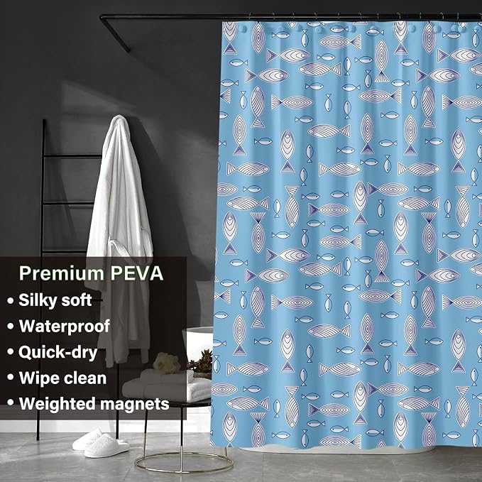 Plastic Shower Liner - Premium PEVA 6G Shower Curtain Liner with Rustproof Grommets and 3 Weighted Magnets, Waterproof Shower Curtains for Bathroom (Shoal of Fish, 72" x 72")