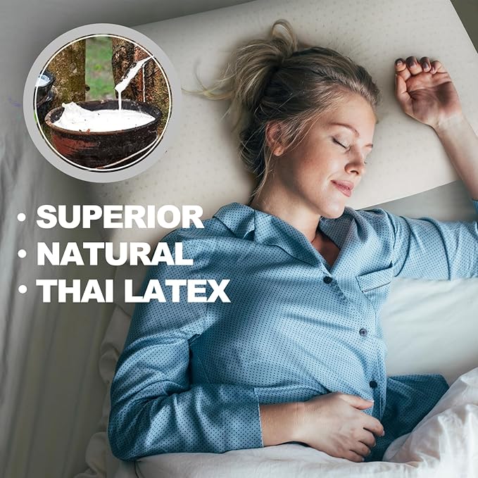 Talalay 100% Natural Premium Latex Pillow,Bed Pillow for Sleeping with Removable Cotton Cover, Helps Relieve Pressure, Breathable, Pressure Relief, Durable, Best Gift (1, King (Low Loft))